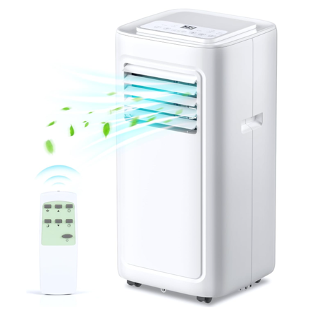 8000 BTU Portable Air Conditioner - Efficiently Cools 350 Sq.Ft. with Remote Control/Sleep Mode/24H Timer - Ideal AC Unit for Bedroom, Apartment, Garage - Includes Window Kit(White)