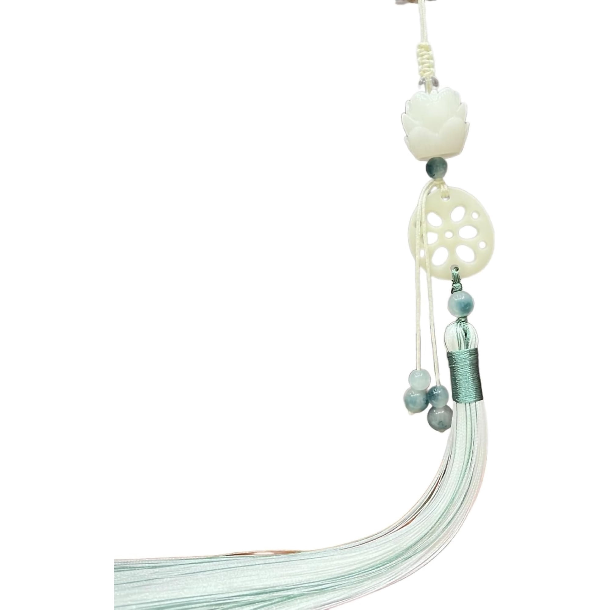 Zephyriana Imitation Jade Pendant, Chinese Hanfu Tassels Pendant Retro Waist Pendants with Imitation Lotuses Jade Jewelry for Parties Clothing Accessories