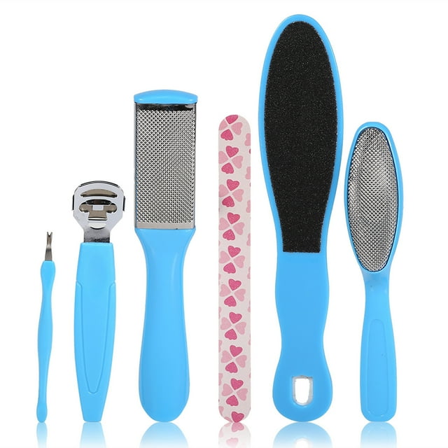Lima de Pedicura NikouMX 8 Piezas Herramienta para el Cuidado de Los Pies Color Azul y Blanco