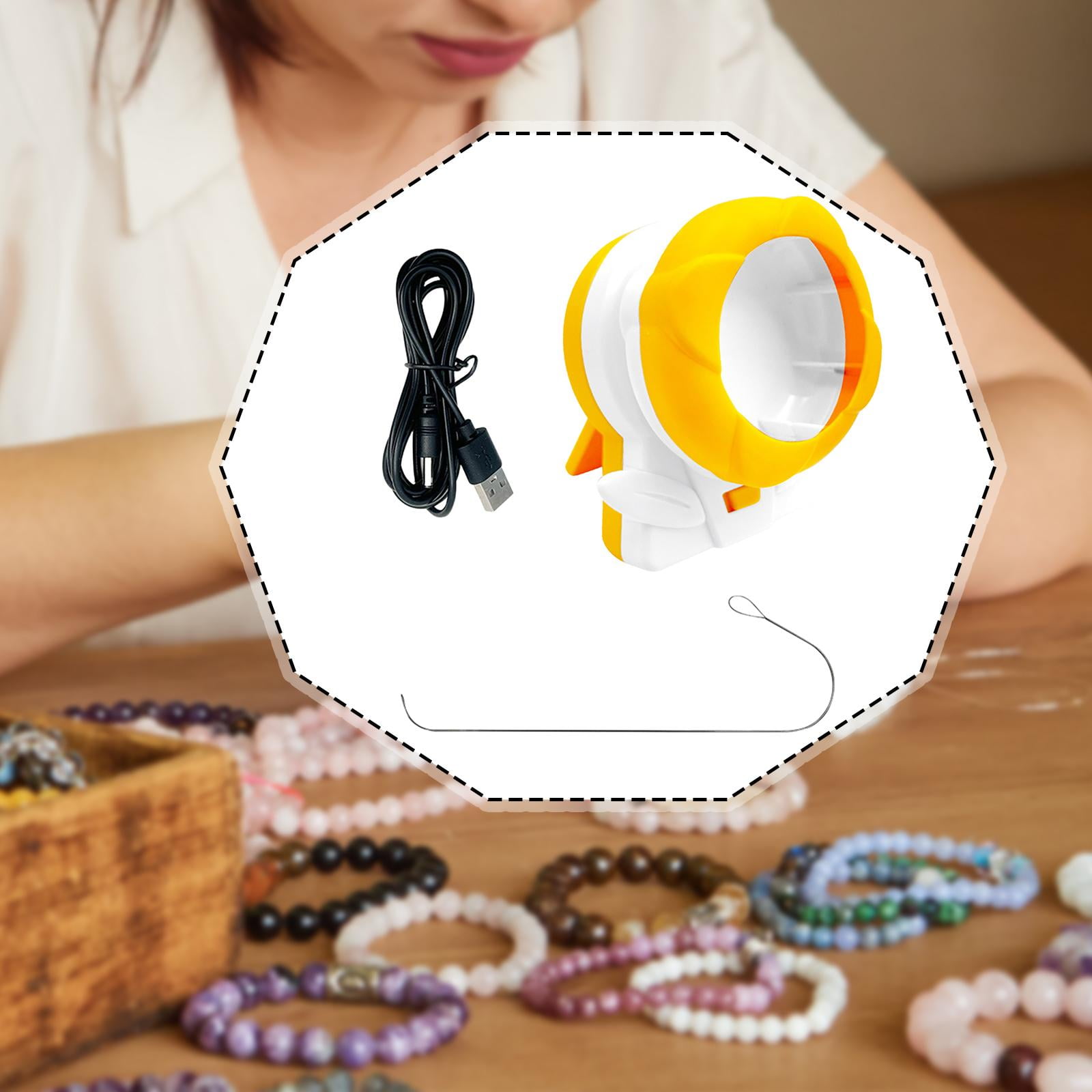 FVDPWYE Clay Bead Beading Machine with Beading Pin Accessories Funny Jewelry Making Electric Bead for Waist Beads DIY Yellow