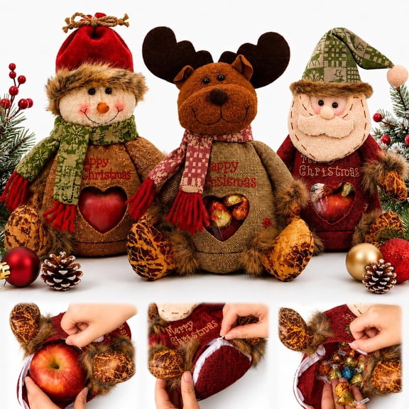 Christmas Gift Bags Zipper Design, Small Christmas Gift Bags with Zipper Bottoms 3pcs