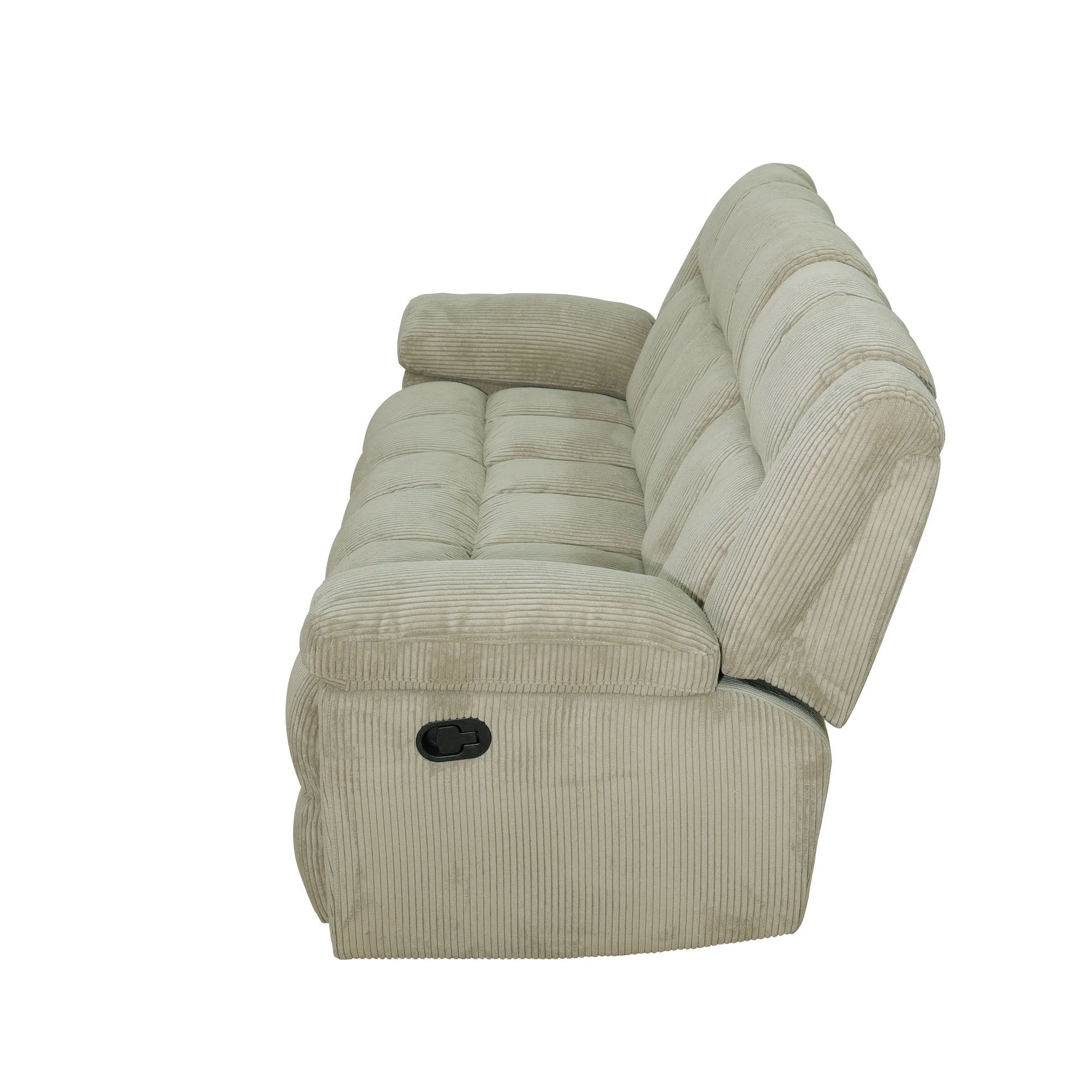 MAYEERTY 3-Seater Recliner Sofa, Off-White Stripe Fabric Manual Reclining Sofa with Flip-Up Cup Holder Board for Living Room