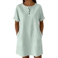 thumbnail image 2 of QUNYINEY Summer Dresses for Women Plus Size Short Sleeve Striped Midi Casual T-Shirt Dress Loose Fit with Pockets Button Crew Neck Dresses, 2 of 6