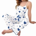 thumbnail image 2 of Pijama de Dos Piezas con Top Corto con Estampado de Corazones y Pantalones Anchos para Mujer. Ropa de Dormir para Estar en Casa. Amor Azul M, 2 of 7