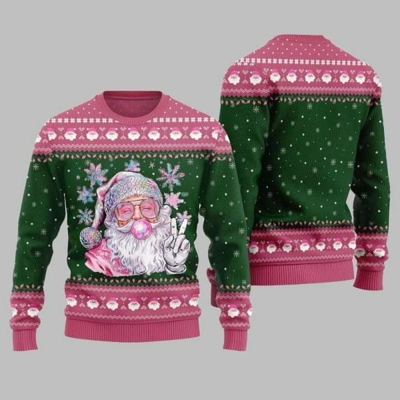 2025 Christmas Bubble Gum Santa Ugly Christmas Sweater 002