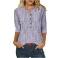 thumbnail image 2 of Womens Printed Button 3/4 Sleeve T-shirt Loose Top, 2 of 4