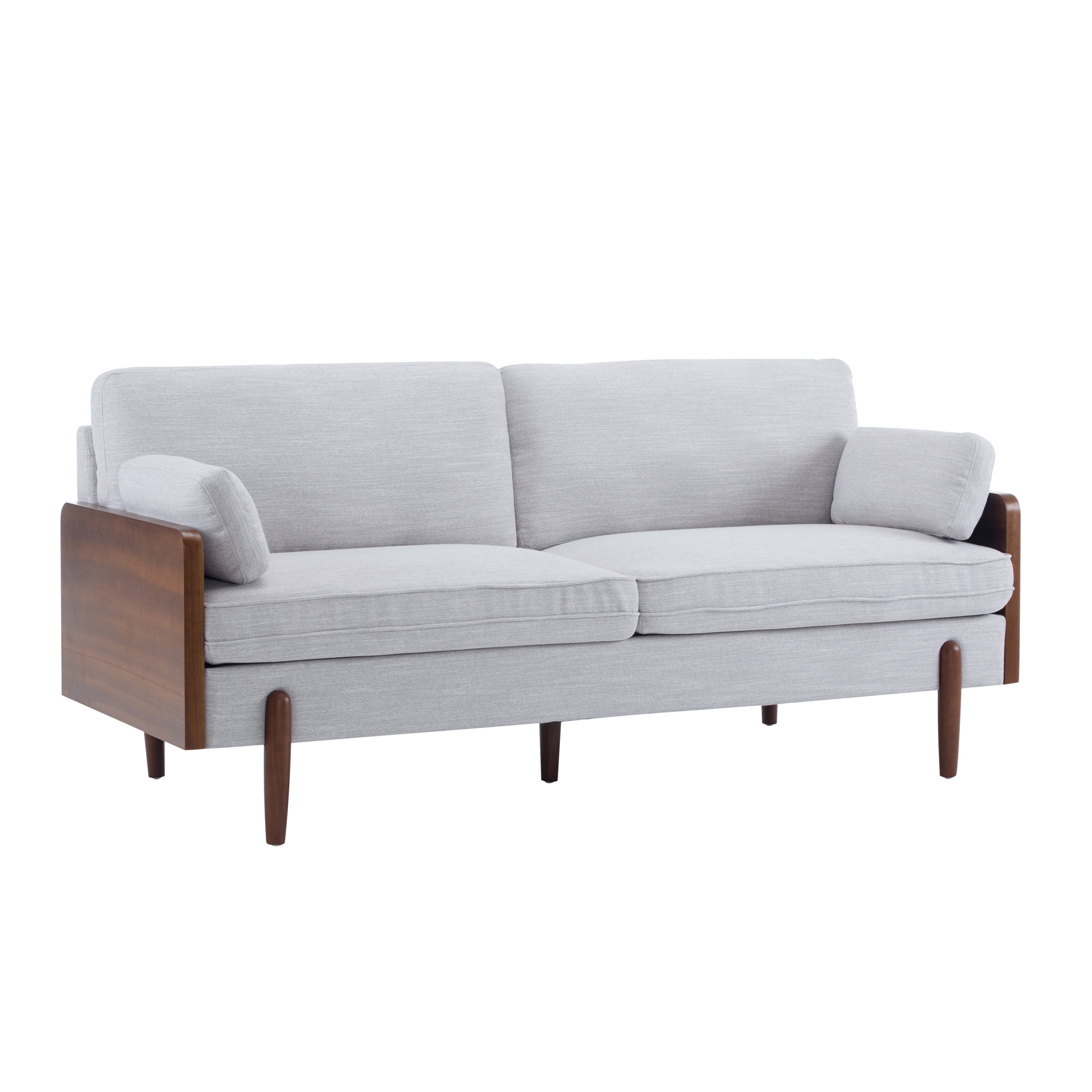 Mid-Century Modern Sofa with Slim Track Arms and Wood Frame, Light Smoke Gray
