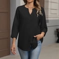 thumbnail image 6 of Button Down Shirts for Women 3/4 Length Sleeve Tops V Neck Blouses Business Casual Outfits Loose Fit Black XL, 6 of 6