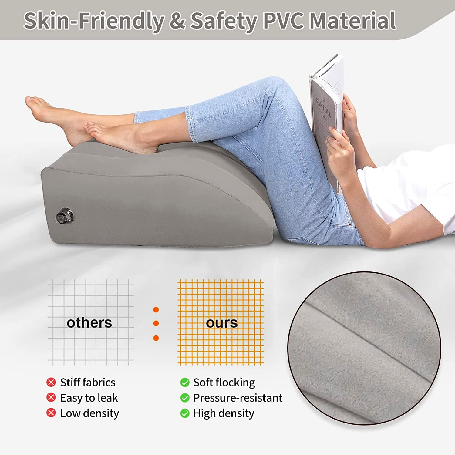 Hinzonek Leg Elevation Pillows, Inflatable Portable Wedge Pillows for Sleeping, Legs Reduce Swelling, Blood Improve Circulation, Back Pain, After Surgery, Foot Lift Rest, Pregnant, Gray