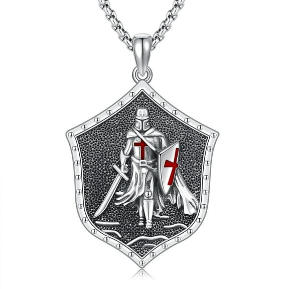Midir&Etain Crusaders Templar Knights Pendant Necklaces 925 Sterling Silver Oxidation Sword and Shield Vintage Iron Cross Necklace Religious Necklace for Christian Amulet Viking Jewelry Gifts for Men
