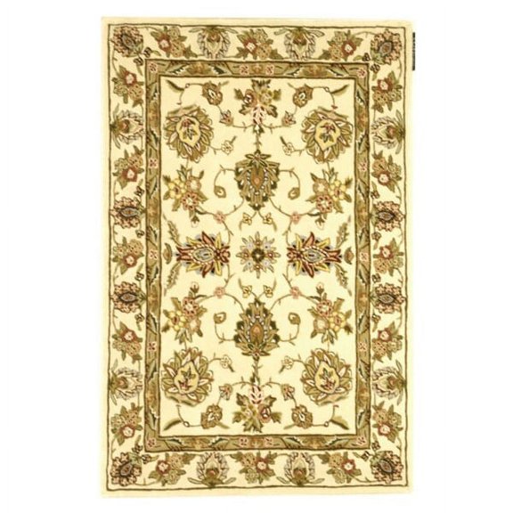Safavieh  Handmade Traditions Merja Traditional Oriental Wool Rug Ivory/Ivory 4' x 6' 4' x 6' Indoor Living Room, Bedroom, Dining Room Rectangle