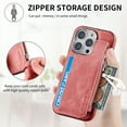 thumbnail image 5 of for iPhone 13 Pro Zipper Wallet Case with Card Holder, Back Flip Folio PU Leather Card Slots Case for Men Women, Magnetic Wireless Charging Shockproof Cover for iPhone 13 Pro 6.1", Pink, 5 of 13