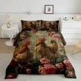 thumbnail image 2 of Rooster Comforter Set Pink Rose Queen Bedding Sets,Farm Animals Quilt Chick Cock Chicken Western Farmhouse Decor Duvet Insert,Kawaii Room Decor, 2 of 5