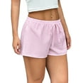 thumbnail image 3 of Women'S Striped Print Drawstring Elastic Waist Shorts Casual Wide Leg Low Rise Summer Boxer Shorts Light Pink S, 3 of 7
