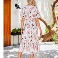 thumbnail image 5 of Women Casual Short Sleeve V Neck Midi Dress Floral Print Elastic Waist Loose Summer Dresses Boho Flowy Ruffle Dress, 5 of 7