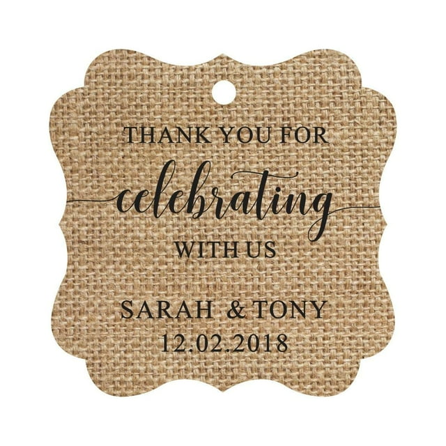 Darling Souvenir Fancy Frame Custom Paper Tags Thank You For Celebrating With Us Wedding Favor Gift Hang Tags-Burlap-50 Tags