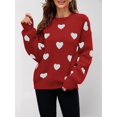 thumbnail image 4 of Women'S Fall Winter Mock Neck Long Sleeve Cute Heart Pattern Loose Knit Pullover Sweaters Red M, 4 of 7