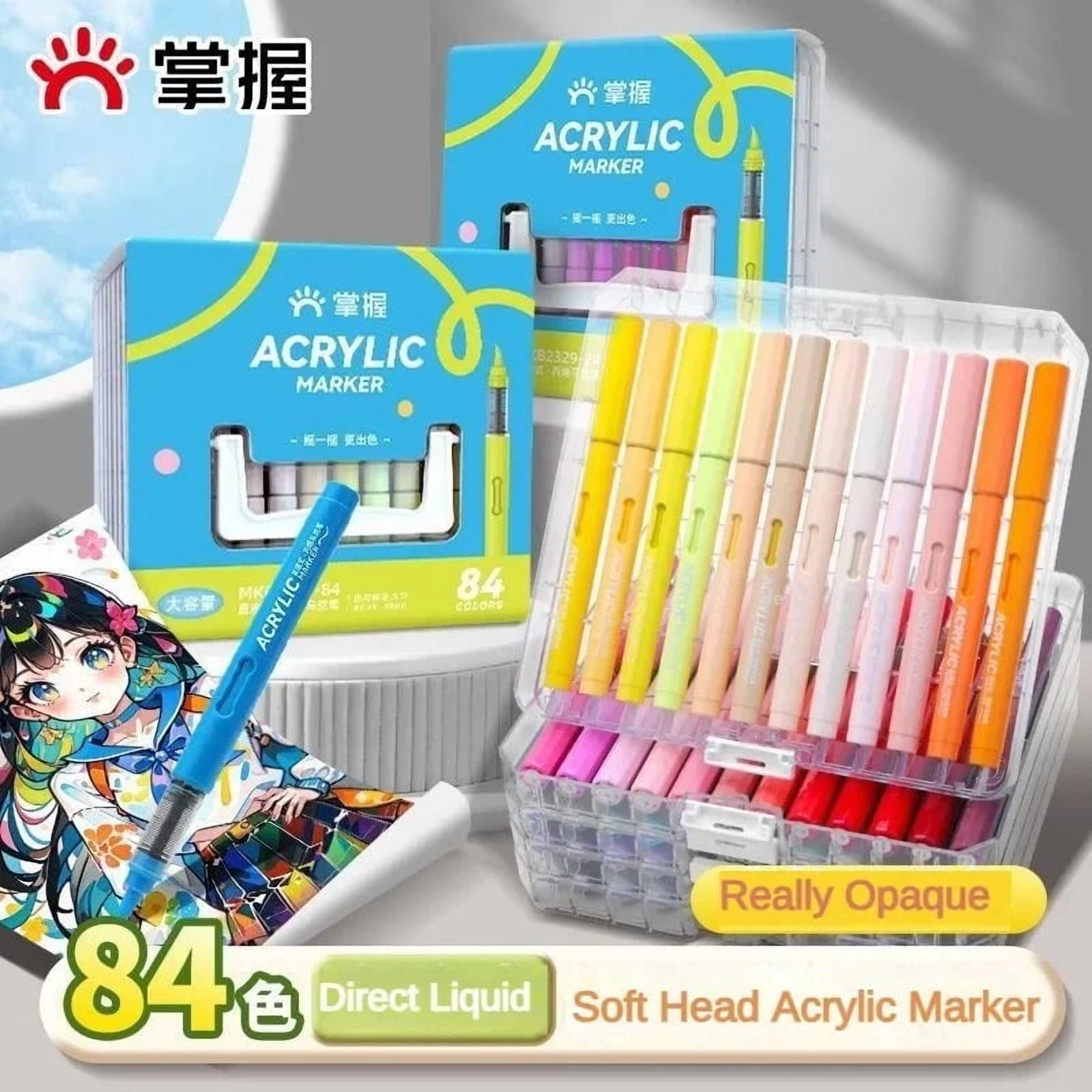 36/48/60/80 Colors Acrylic Paint Markers with Carrying Bag and Shoulder Strap, Soft Brush Tip Paint Pens, Acrylic Pens for Wood, Stone, Canvas, Glass, Fabric, Egg, Rock Painting