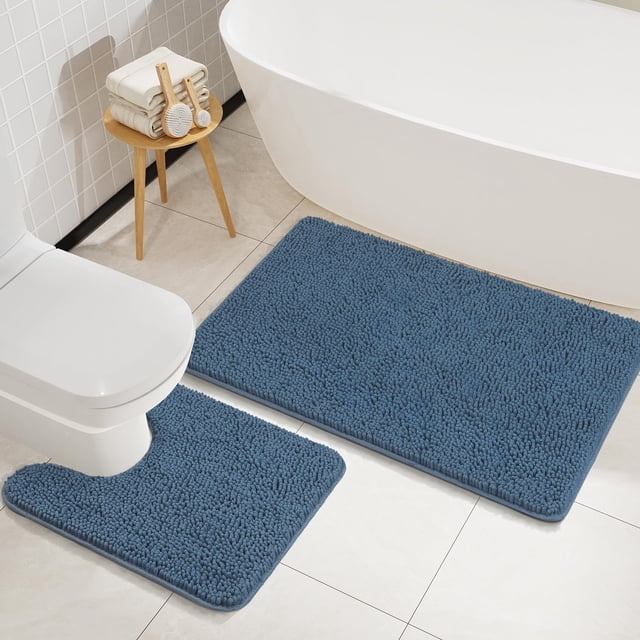 Juego de alfombras de baño LOCHAS de 2 piezas, suaves y antideslizantes, azul vaquero