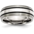 thumbnail image 2 of Chisel Titanium Antiqued and Brushed with Sterling Silver Inlay 8.2mm Grooved Band - Ring Size 14.0, 2 of 8