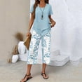 thumbnail image 4 of Enjoytime Two Piece Sets for Women Summer Short Sleeve Tops and Print Capri Pants Lounge Set Summer Vacation Travel Outfits, 4 of 6