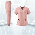 thumbnail image 2 of VV AVEORS Scrubs For Women Set Stretch V-Neck Scrub Top & Jogger Pant - Quick Dry Nurse Uniforms Set With Multi Pockets All-Day Comfort Pink S, 2 of 6