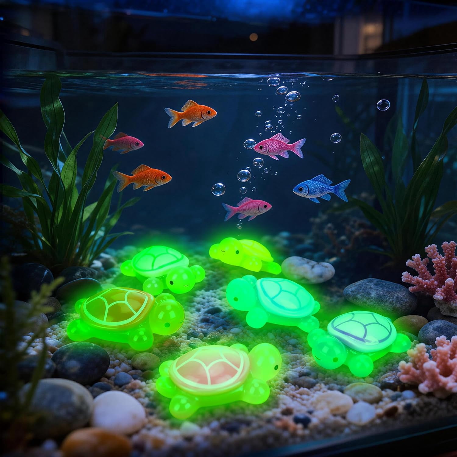 6 PCS Glow in The Dark Resin Turtles, Large Turtle Figurines for Aquarium Decor, Fish Tank Ornaments, Miniature Animals for Dollhouse, Fairy Garden, DIY Craft