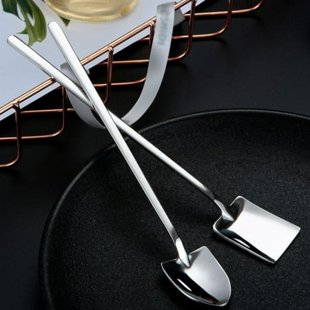 

Spree Creative 304 Stainless Steel Spoon Retro Industrial Flat Tip Shovel Shovel Dessert Long Handle Stirring Ice Spoon Salt Sugar Seasoning Teaspoon Ice Cream Cold Drink Fruit Juice Cocktail Stirring