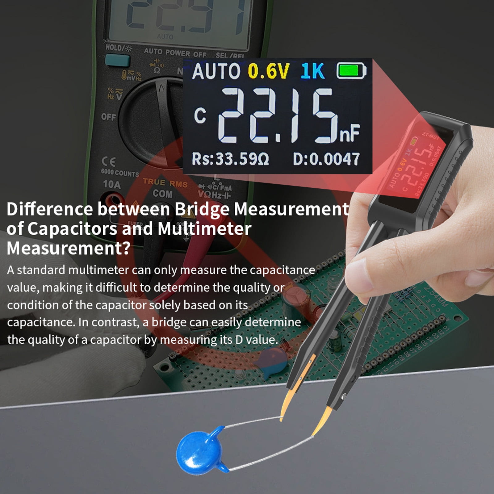 Tester Digital Tweezer Resistance Capacitance Diode Tester Professional Meter Tweezer with Clear Display