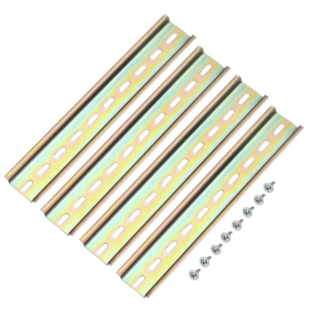 Unique Bargains DIN Rail Slotted Iron Mounting Guide 8 Inch x 1.4 Inch x 0.3 Inch Iridescent 4 Pcs