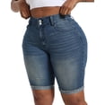thumbnail image 3 of Gocolloa Womens Plus Size Jean Shorts Stretchy High Waisted Ripped Roll Hem Denim Bermuda Shorts 10" Inseam Deep Blue 22W, 3 of 5