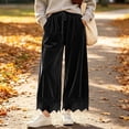 thumbnail image 3 of Lmueinov 2026 Women's Drawstring Elastic High Waist Velvet Wide Leg Pants, Lace Scalloped Hem Loose Casual Trousers with Side Pockets Autumn Winter S-3XL, 3 of 7