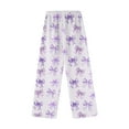 thumbnail image 5 of Women's Bow Print Plush Pajama Pants - Soft Comfortable Winter Home Sleepwear Trousers, Light Purple Size M, 5 of 6
