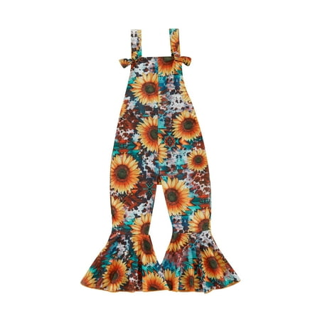 

Kids Girls Romper Summer Sleeveless Square Neck Floral Print Jumpsuit Bell-Bottomed Pants 1-6 Years