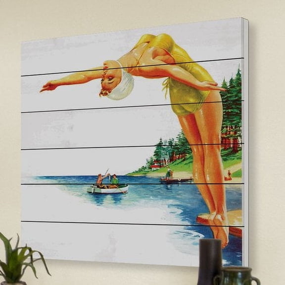 "Backwards Dive" Painting Print on White Wood