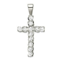 925 Sterling Silver Solid Polished Cubic Zirconia Latin Religious Faith Cross Pendant Necklace 32x17mm Wide Pendant for