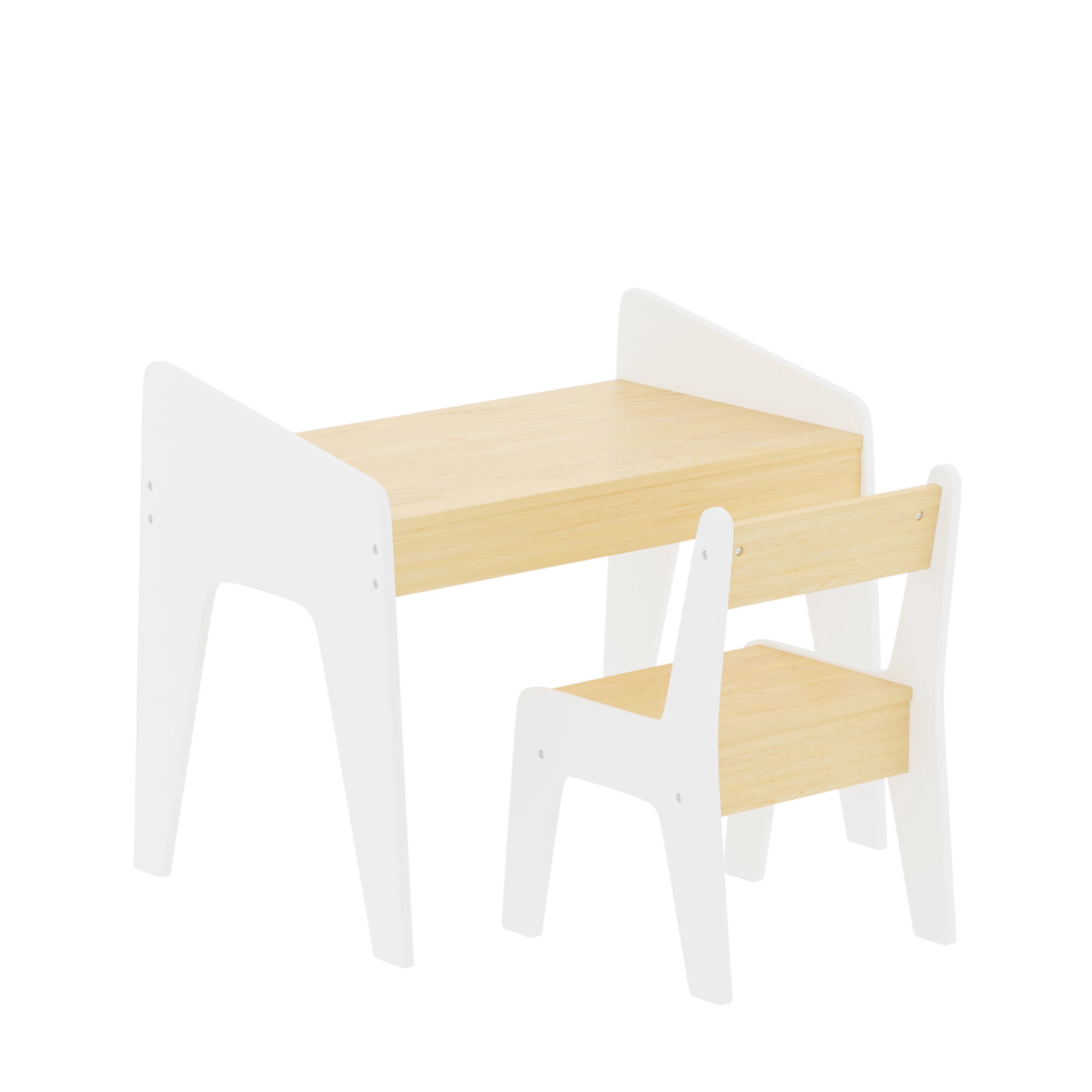 Noble House Kids Wooden Study Table and Chair Set, Children's Desk for Drawing & Reading, Kids Room, White and Natural