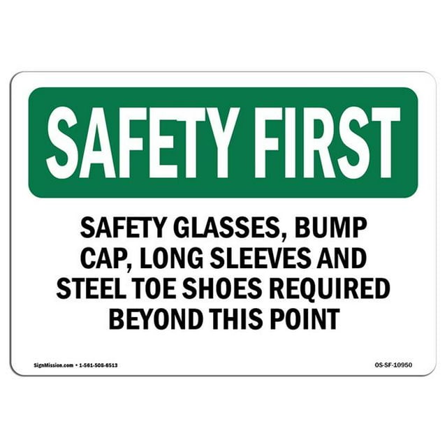 SignMission OS-SF-A-1218-L-10950 Premier Signe de Sécurité OSHA de 12 x 18 Po - Lunettes de Sécurité et Capuchon de Protection et Chaussures de Sécurité