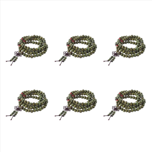 6X Collar Estirable Budista Sandalo Rosario Color Verde Oliva 29 pulgada