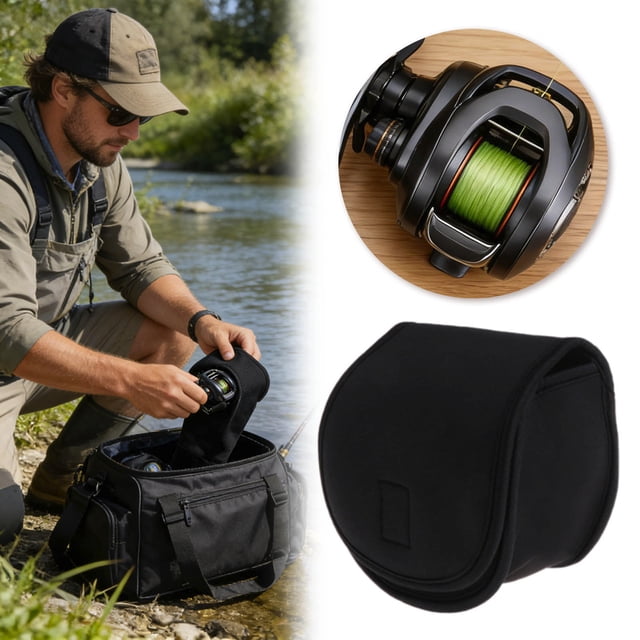 Outdor Neoprene Reel Cover With Thick Sponge Adjustable Opening For Baitcasting And Trolling Reels Nylon For Storage Organization