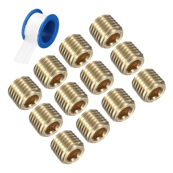 12Pack 1/16 NPT Brass Pipe Plug Fitting, Male Thread Internal Hex Socket Pipe Cap, Countersunk Plug for Sealing Pipe Port, Pneumatic Solenoid Valve
