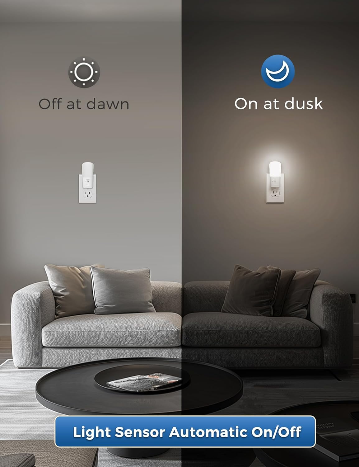 Dimmable Night Light[2 Pack], Plug in Night Lights with Dusk to Dawn Sensor, Daylight 5000k from 5-80 LM Brightness Adjustable, Bright Mini Wall Nightlight for Kids Room, Stairway