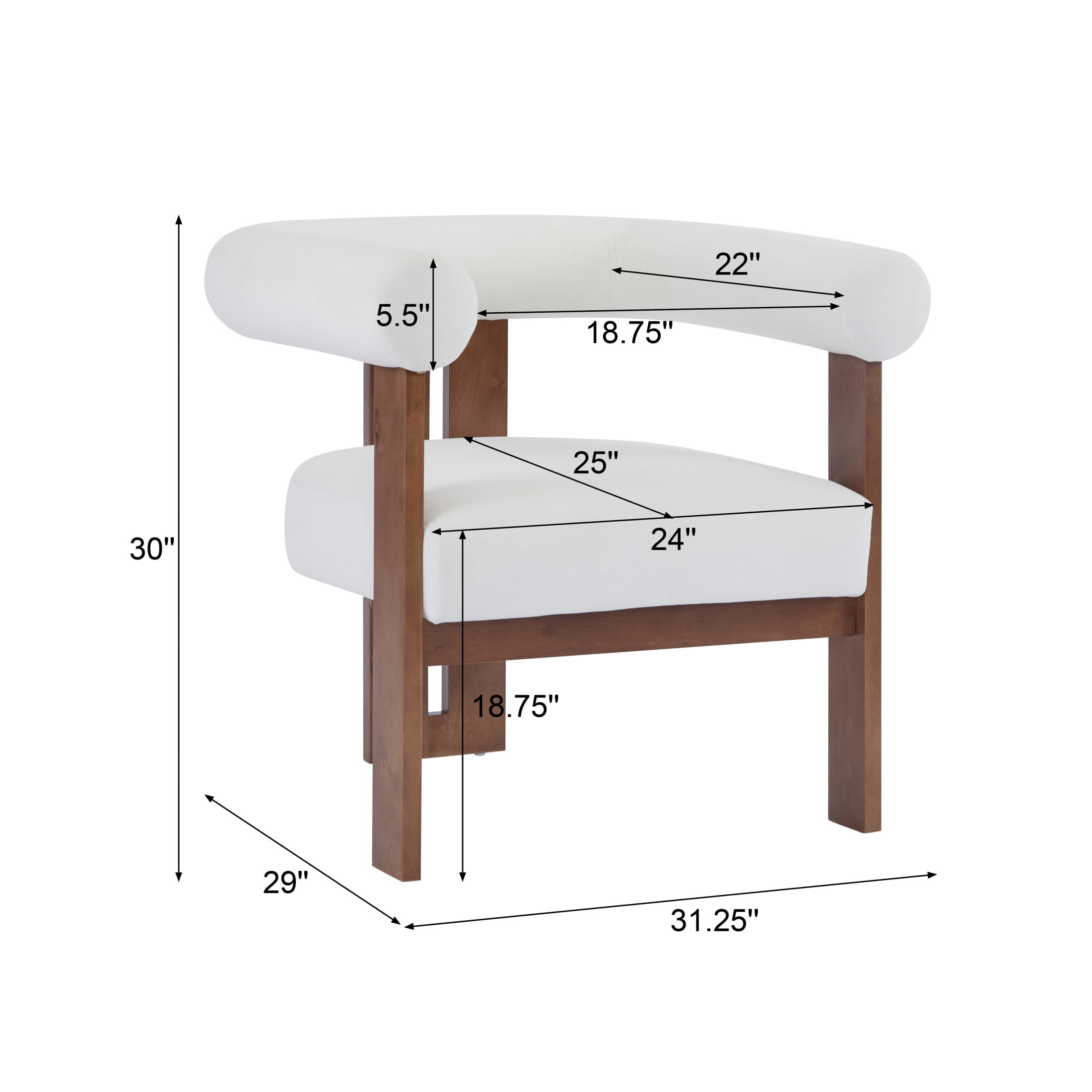 Ralis Modern Upholstered Velvet Accent Arm Chair, Wood, Beige + Walnut