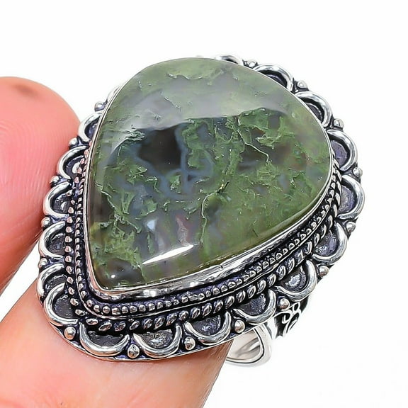 Moss Agate Gemstone Ring Handmade Thanksgiving Gift Vintage Jewelry 11" VR 2380