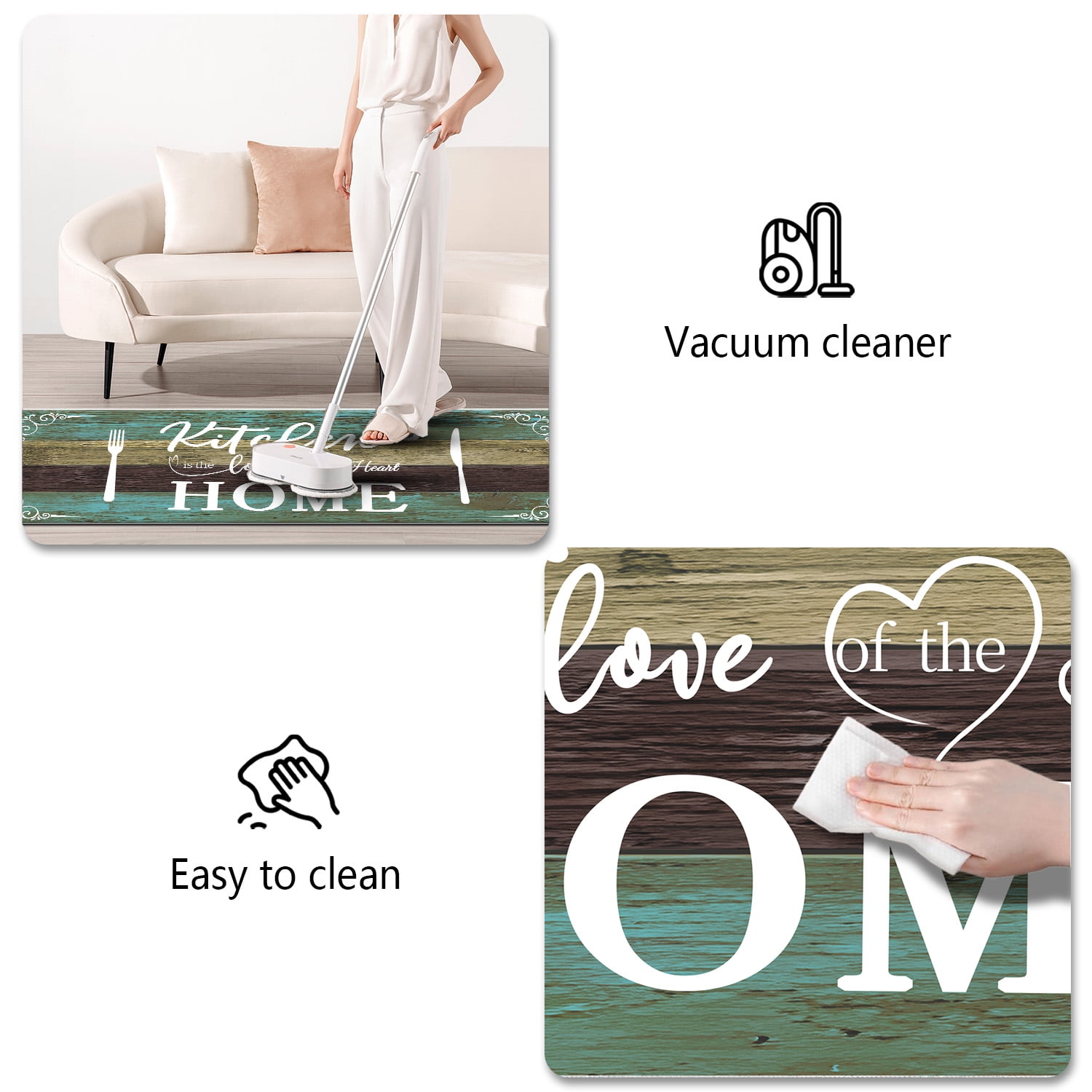 2 Pieces Rug Set, Non-Slip Mats Soft Kitchen Area Rugs, Suitable for Kitchens, Laundry Rooms, and Hallways (Teal, 20" x 32" + 20"x 48")