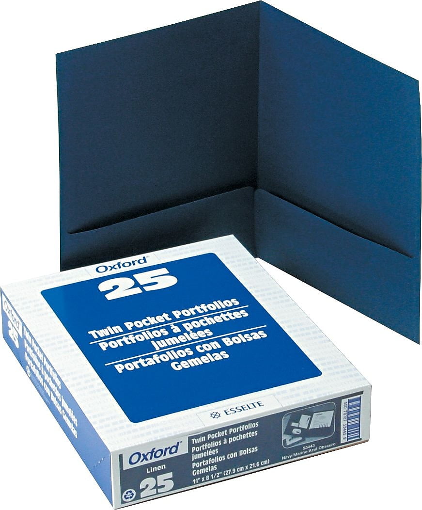Oxford Linen Twin Pocket Folders - Letter - 8.50" X 11" - 100 Sheet Capacity - 2 Pockets - Blue - 25 / Box (ESS53443)