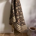 thumbnail image 2 of Handmade Black & Beige Block Print Cotton Throw Blanket with Tassels – Boho Floral Couch Throw – Farmhouse Decorative Sofa Blanket, 2 of 4