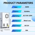thumbnail image 4 of 12V 30A 360W 110V AC to DC Regulated Universal Switching Power Supply,Transformer Adapter LED Driver for LED Strip Light, 4 of 6