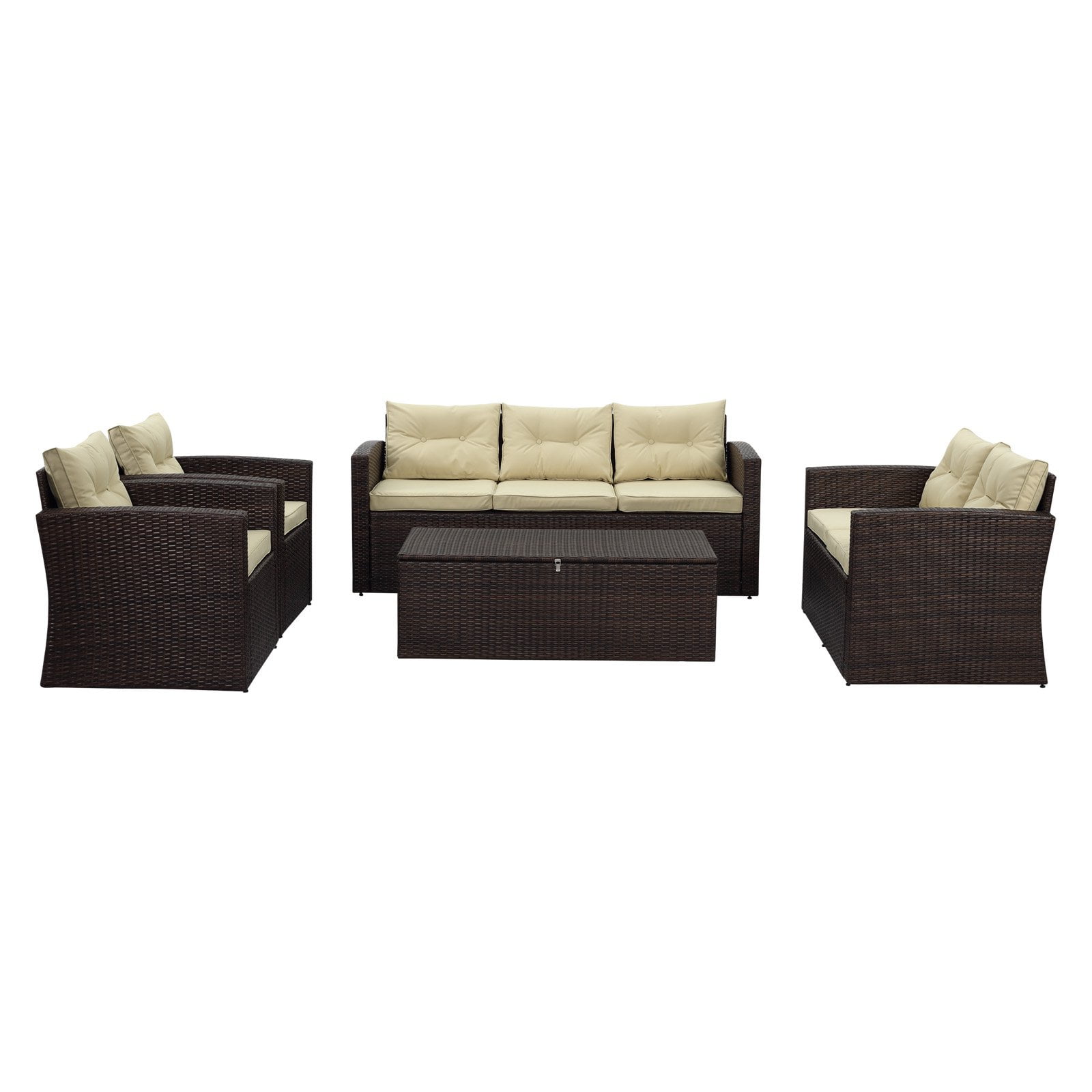 Thy-Hom Rio Wicker 7 Seat All-Weather 5 Piece Patio Conversation Set with Storage by The-Hom