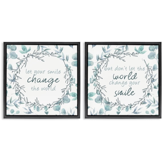 Stupell Industries Inspirational Smile Quotes 2 Piece Black Framed Floater Canvas Set, design by Kim Allen